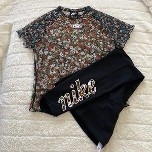 Nike Women’s Floral Mesh Printed Top & Floral Logo Cropped Legging Set